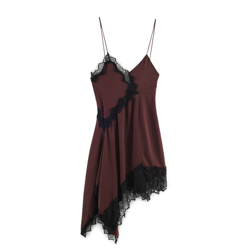 Damen Spitzen-Hängerchenkleid mit asymmetrischem Saum und zarten Trägern EB