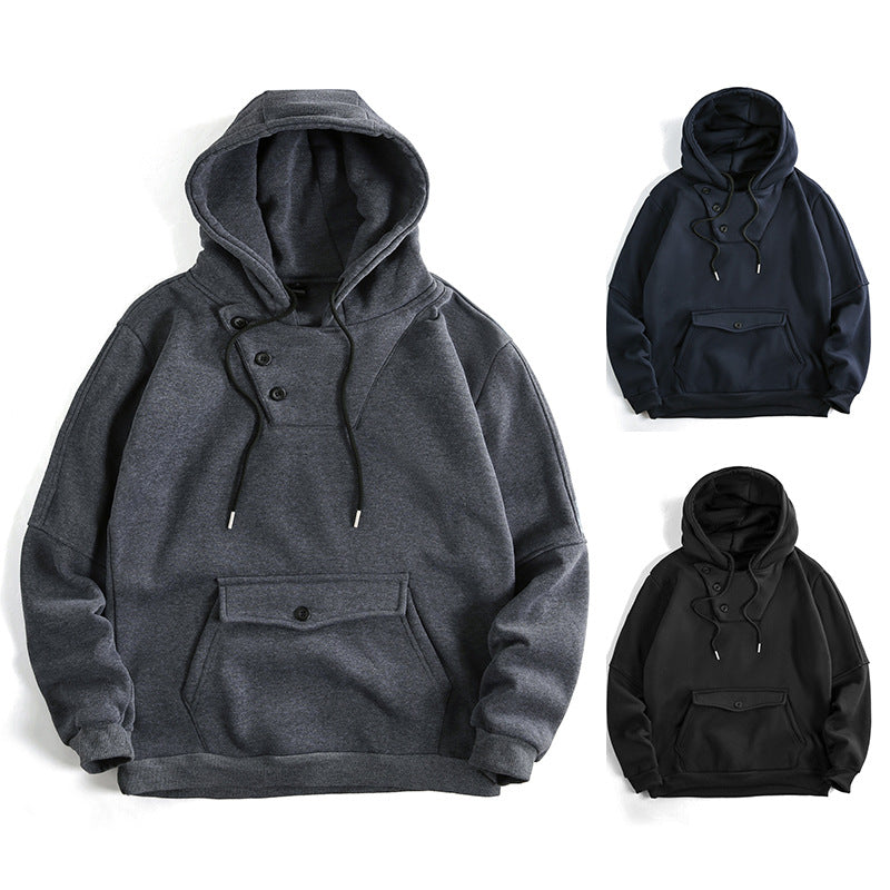 Herren lässiger Kapuzenpullover mit Knopfdetails und praktischen Taschen EB
