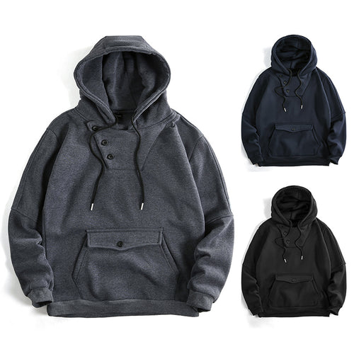 Herren lässiger Kapuzenpullover mit Knopfdetails und praktischen Taschen EB
