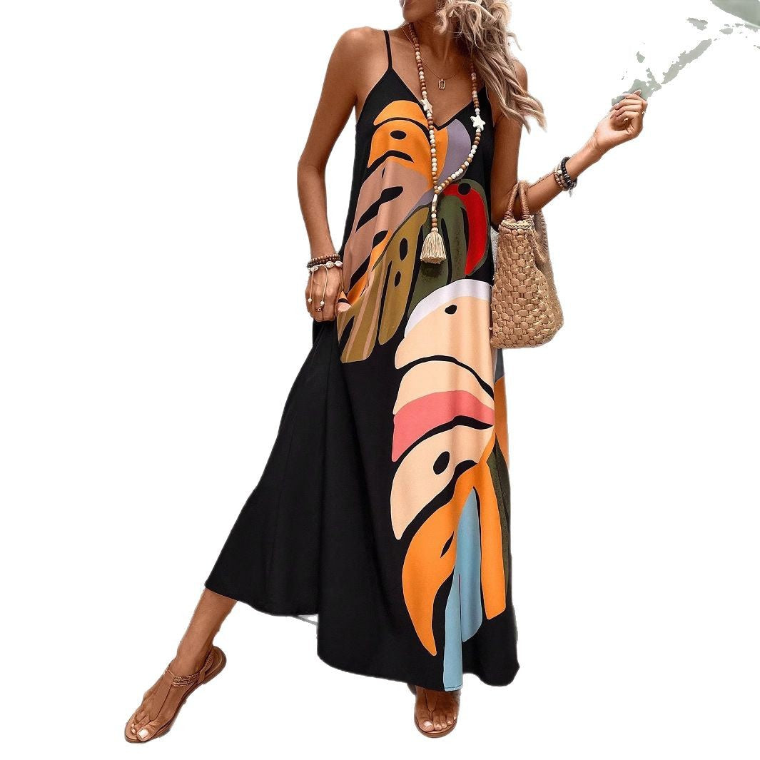 Damen Sommerliches Maxikleid mit buntem Blattdruck EB