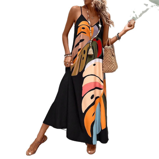 Damen Sommerliches Maxikleid mit buntem Blattdruck EB