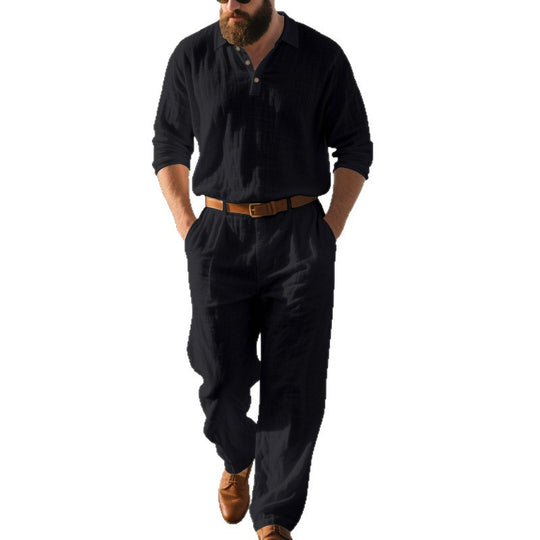 Herren eleganter Freizeit-Jumpsuit mit praktischen Taschen und stylischem Henley-Ausschnitt EB