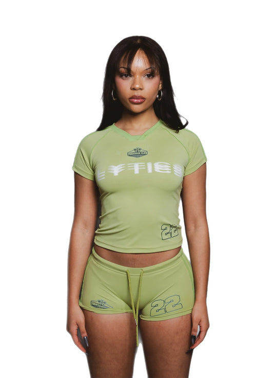 Damen Sport-Set mit figurbetonter Shorts und kurzärmeliger Oberteil EB