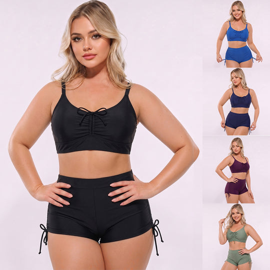 Damen Hoch geschnittenes Tankini-Set mit verstellbaren Trägern und Raffung EB