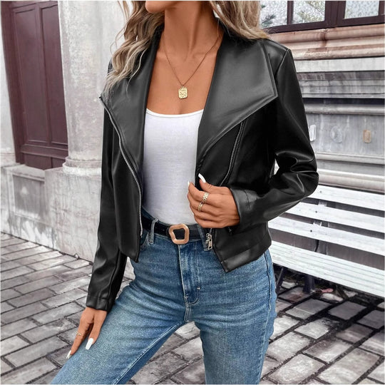 Damen modische Bikerjacke mit asymmetrischem Reißverschluss EB
