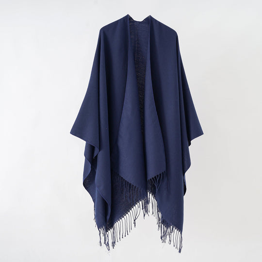 Damen Modischer Fransen-Poncho Aus Weichem Material mit Luxuriösem Fall EB