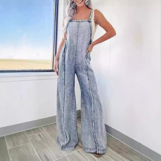 Damen Weit geschnittene Jeans-Latzhose EB