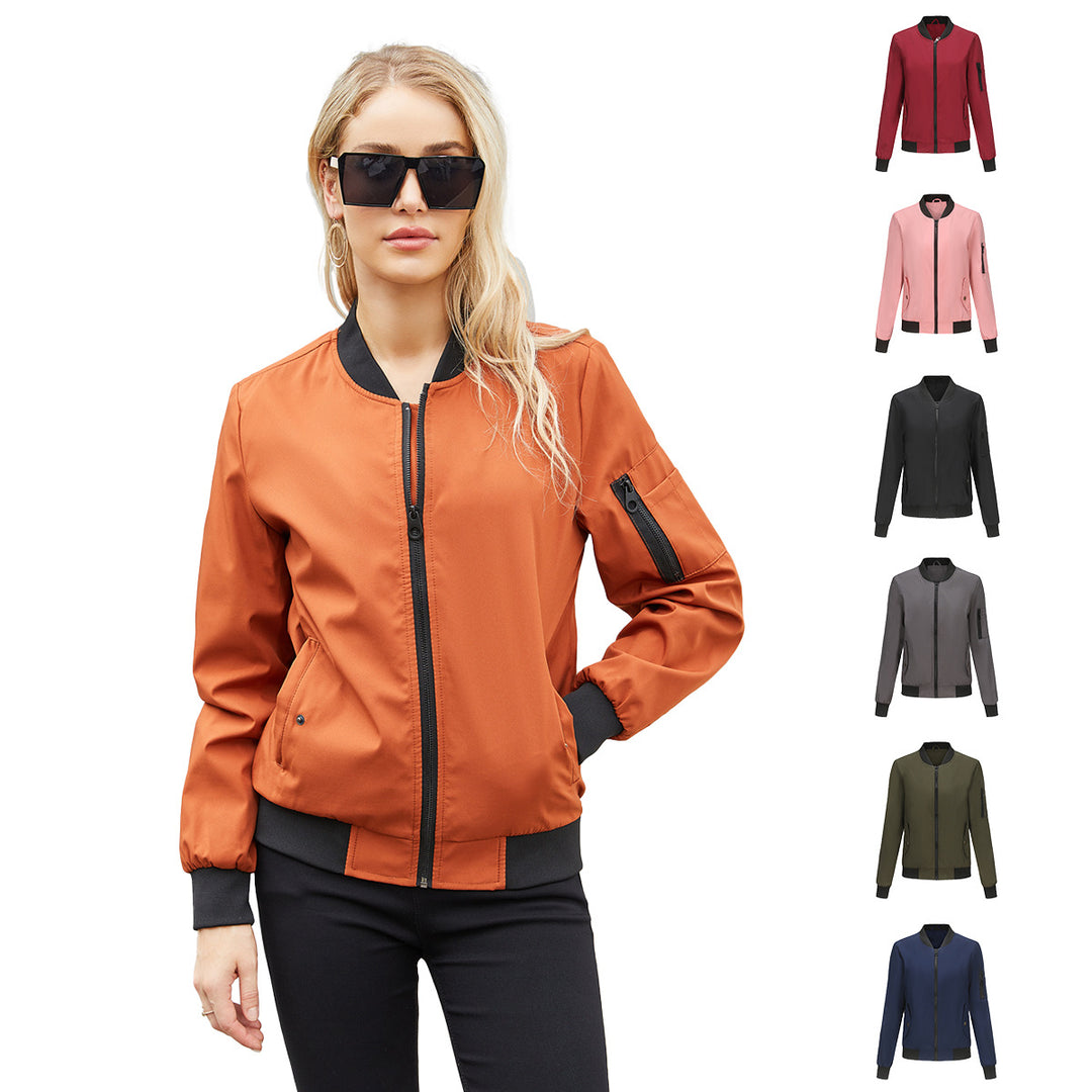 Damen modische Bomberjacke mit praktischen Reißverschlusstaschen und sportlichem Kragen EB
