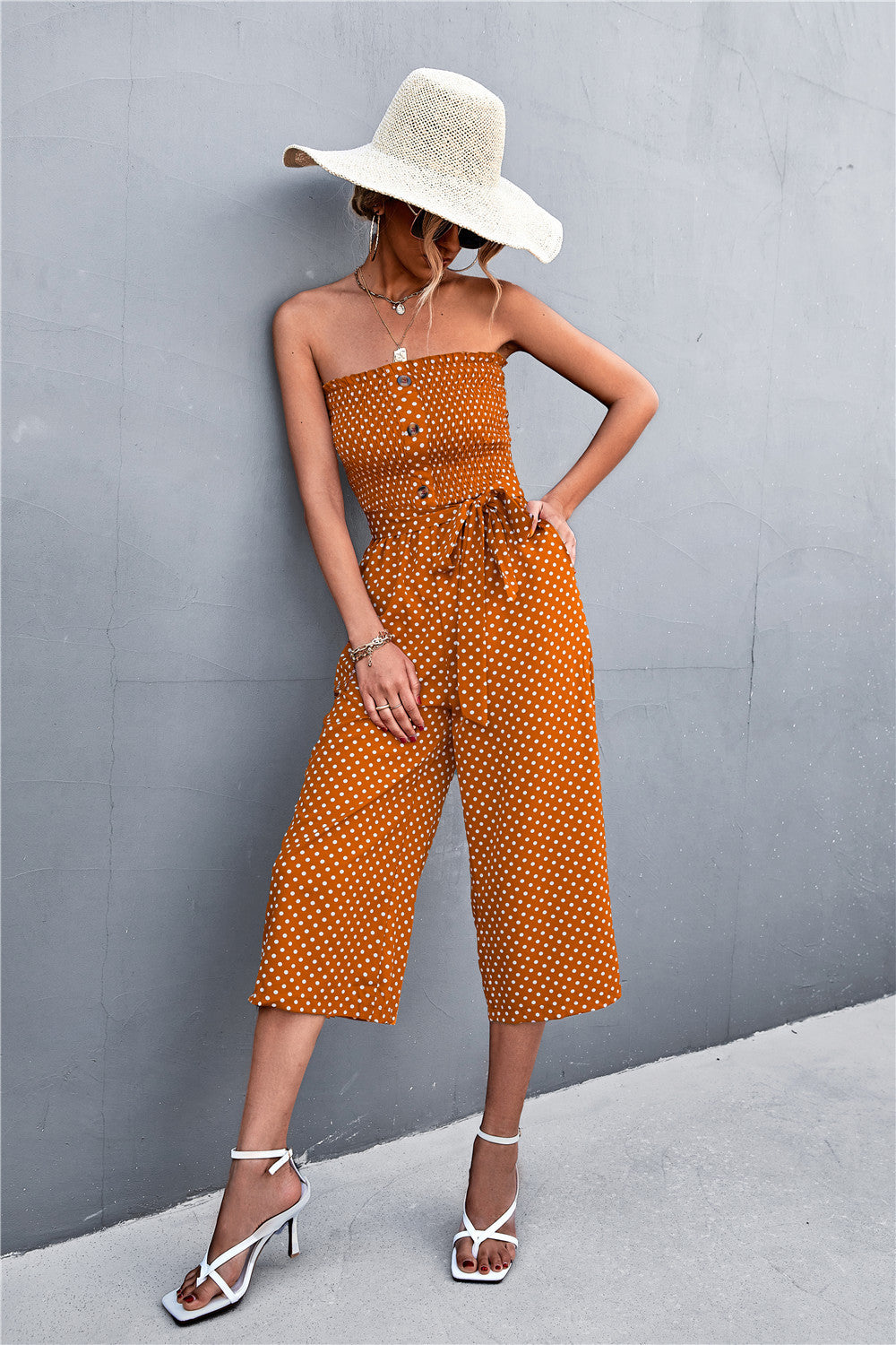 Damen Bandeau Jumpsuit mit lockerer Passform und Taschen EB