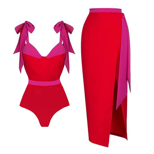 Damen hochtailliertes Bikiniset mit Wickelrock EB