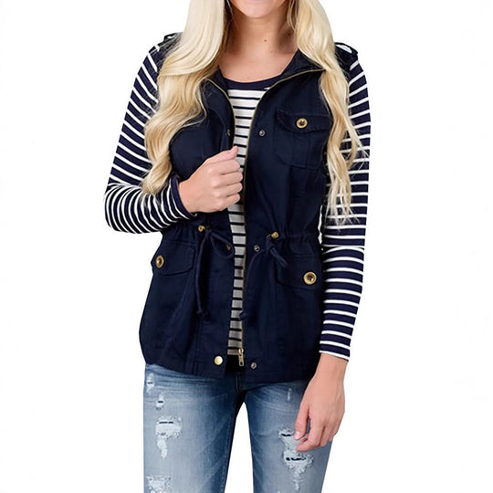 Damen nan Utility-Weste mit Tunnelzug, Kapuze und aufgesetzten Taschen EB