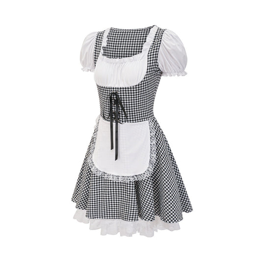 Damen Dirndlkleid mit traditionellem Karomuster und romantischen Rüschendetails EB