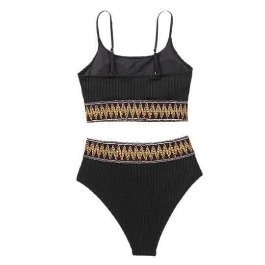 Damen Hochtaillierter Bikini-Set mit modischem Crop-Top und elastischem Bund EB