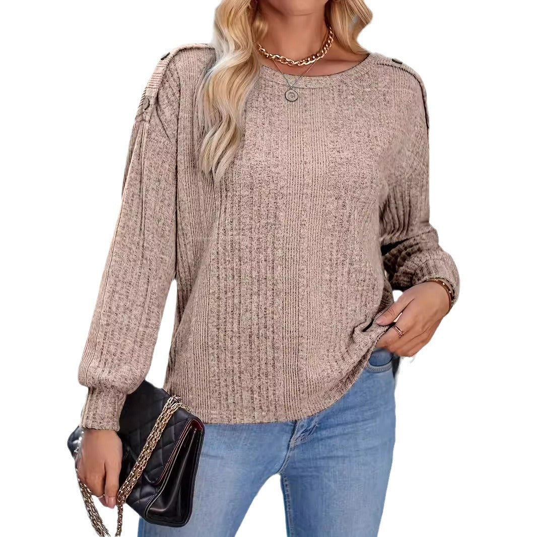 Damen Stylisches Strickoberteil mit überschnittenen Schultern und Knopfdetails EB