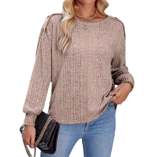 Damen Stylisches Strickoberteil mit überschnittenen Schultern und Knopfdetails EB