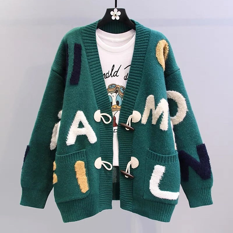 Damen Grobstrick-Cardigan mit kreativen Applikationen und großen Taschen EB