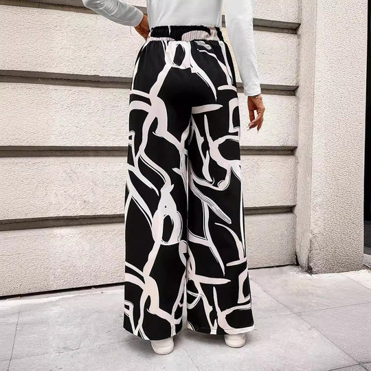 Damen Weit geschnittene Chiffon-Hosen mit modernem Grafikmuster EB