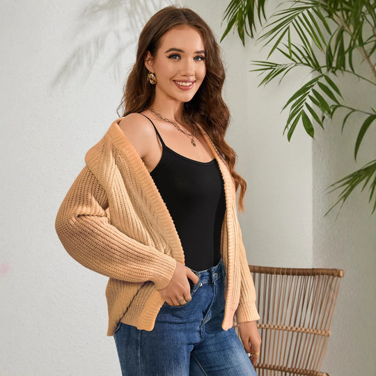 Damen luftiger Strickcardigan mit offenen Kanten und langen Ärmeln EB