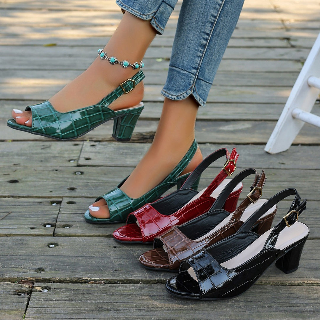 Damen Elegante Sling-Pumps mit modischem Krokodilleder-Design und komfortablem Blockabsatz EB