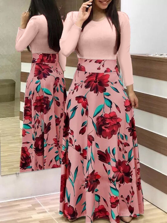Damen Elegantes Maxikleid mit grafischem Druck und flexiblem Bund EB