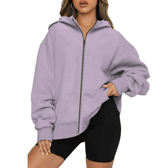 Damen nan leichte Zip-Kapuzenjacke im Relaxed-Fit mit Kängurutasche und gerippten Bündchen EB