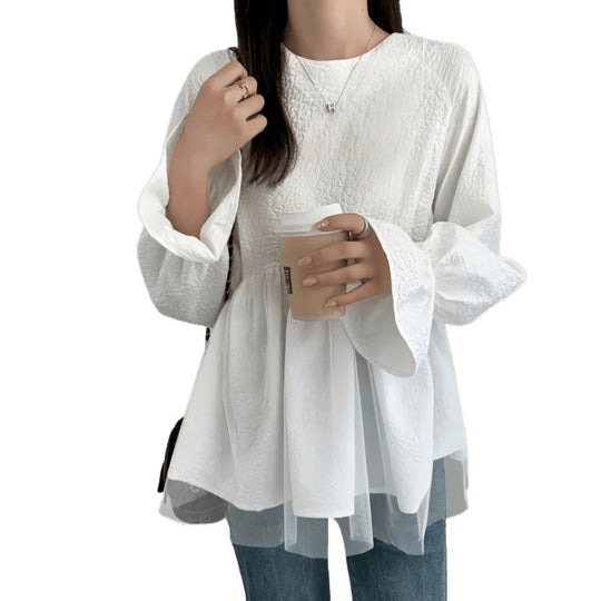 Frauen Flared Sleeve Peplum Bluse EB