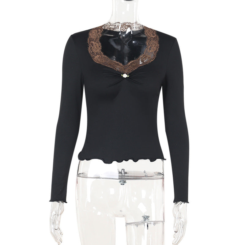 Damen Langarmshirt mit eleganter Spitze und verspieltem Detail EB