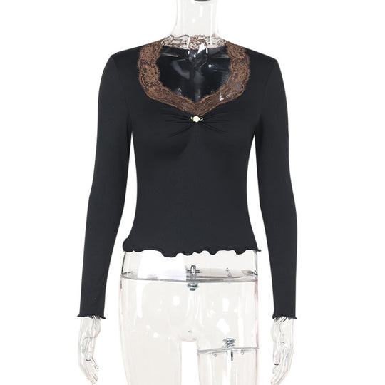 Damen Langarmshirt mit eleganter Spitze und verspieltem Detail EB
