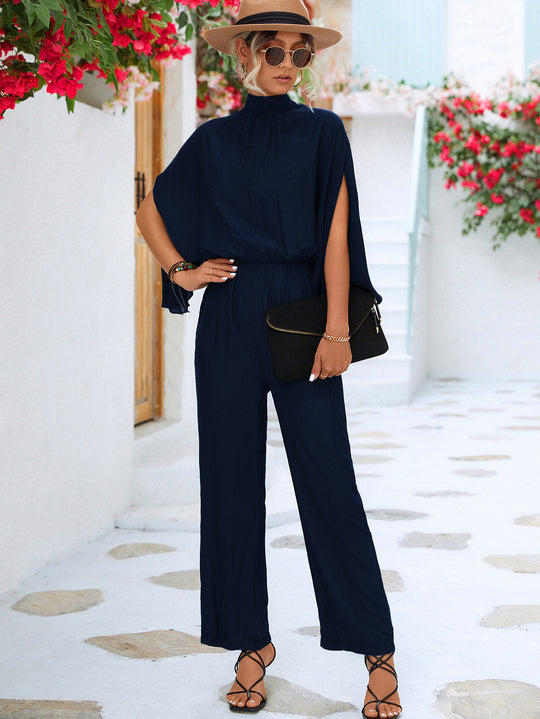 Damen Jumpsuit mit hohem Kragen und fließenden Ärmeln EB