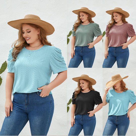 Damen Elegantes Blusenshirt mit Puffärmeln und Strukturmuster EB