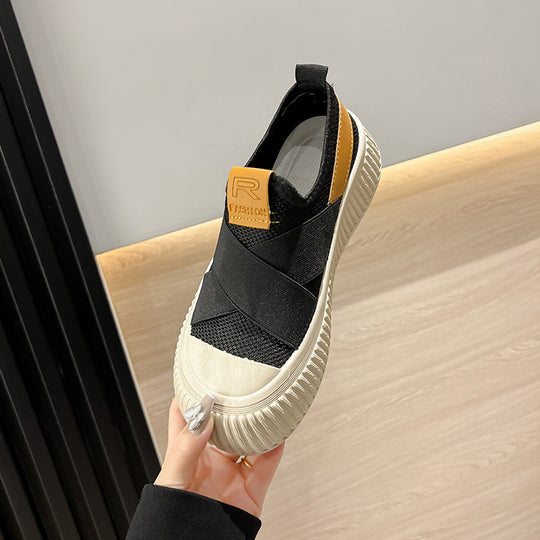 Damen Bequeme Slip-On Sneakers mit elastischem Obermaterial und modischer Gummi-Sohle EB