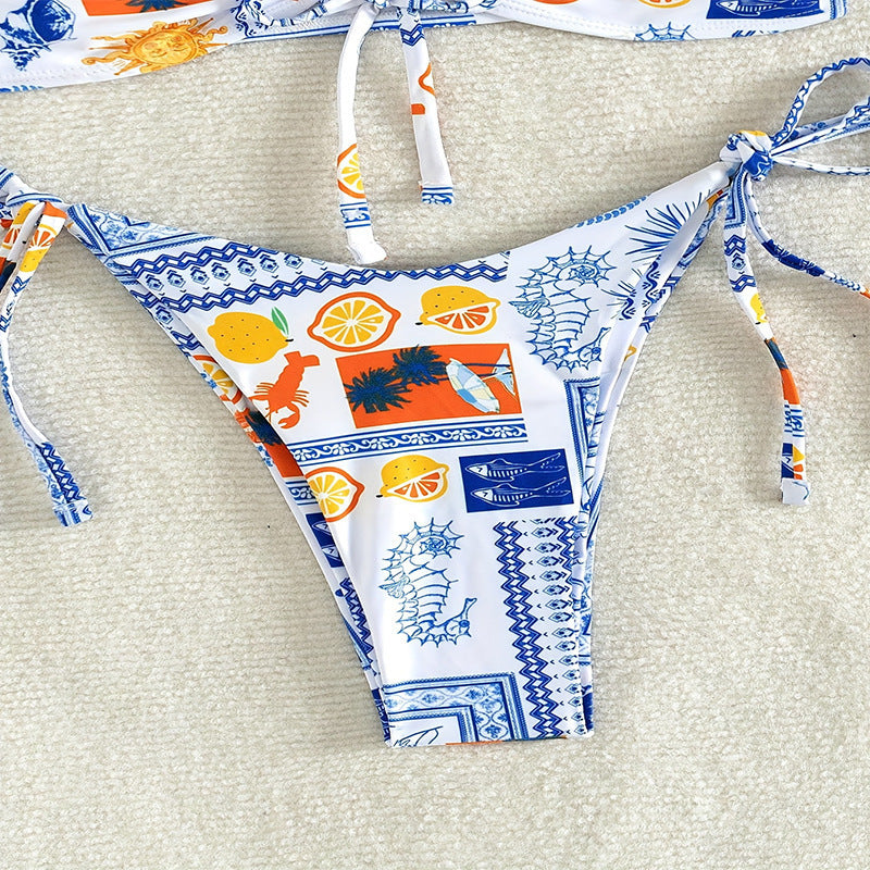 Damen Bandeau-Bikini-Set mit floralem Muster und verstellbaren Bändern EB