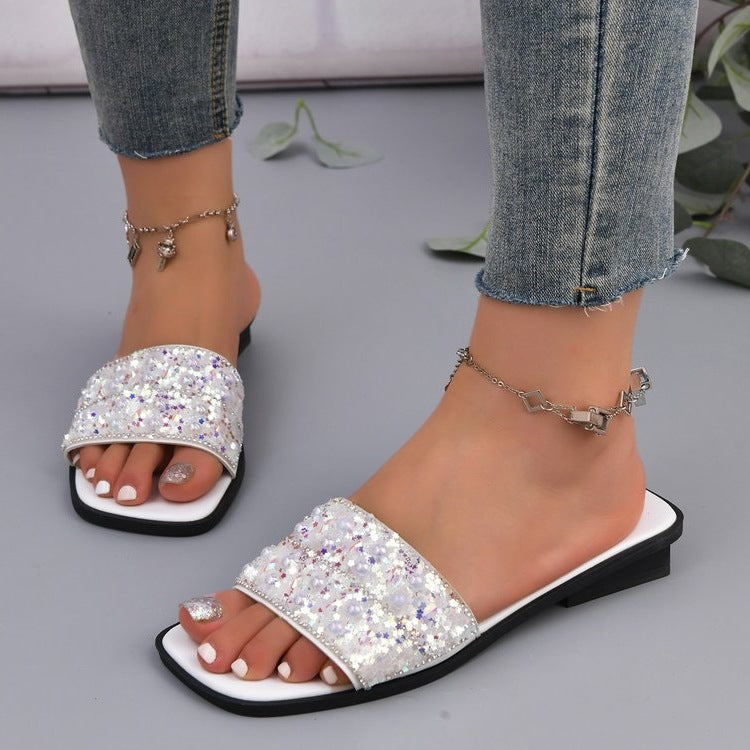 Damen Glitzernde Slides mit eleganter Strass-Applikation EB