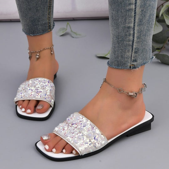 Damen Glitzernde Slides mit eleganter Strass-Applikation EB