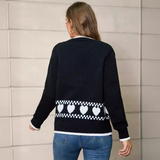 Damen Cardigan mit Herzmuster und kontrastierenden Details EB