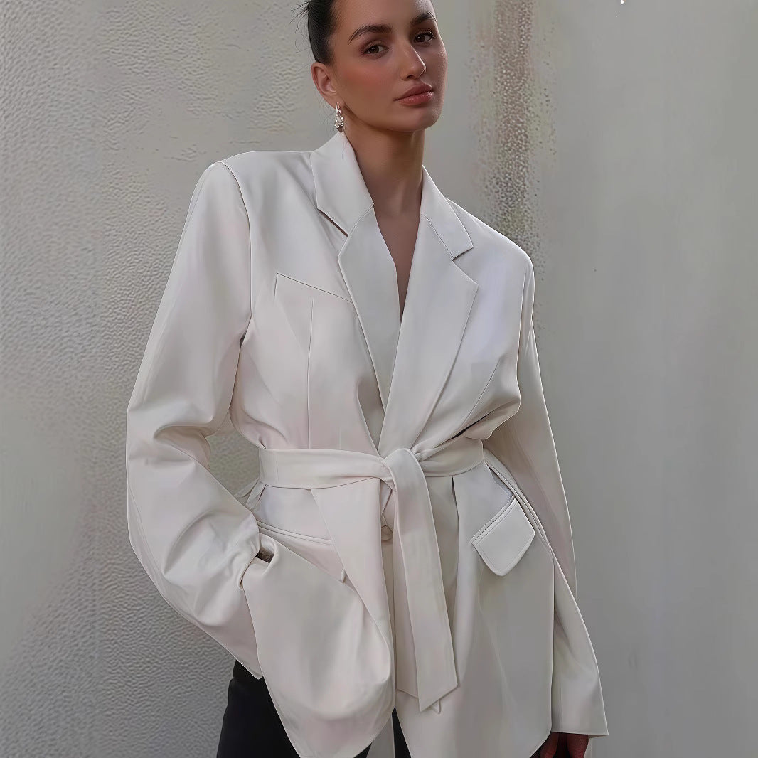 Damen Elegante Blazerjacke mit Gürtel und Taschen EB