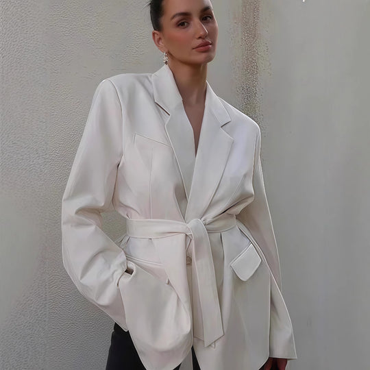 Damen Elegante Blazerjacke mit Gürtel und Taschen EB