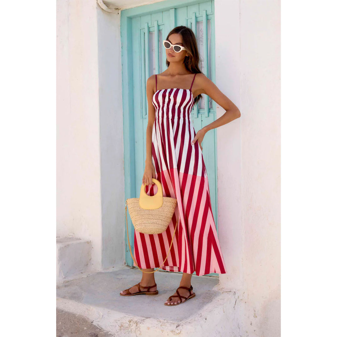 Damen Sommerliches Maxikleid mit schmalen Trägern und raffiniertem Streifenmuster EB