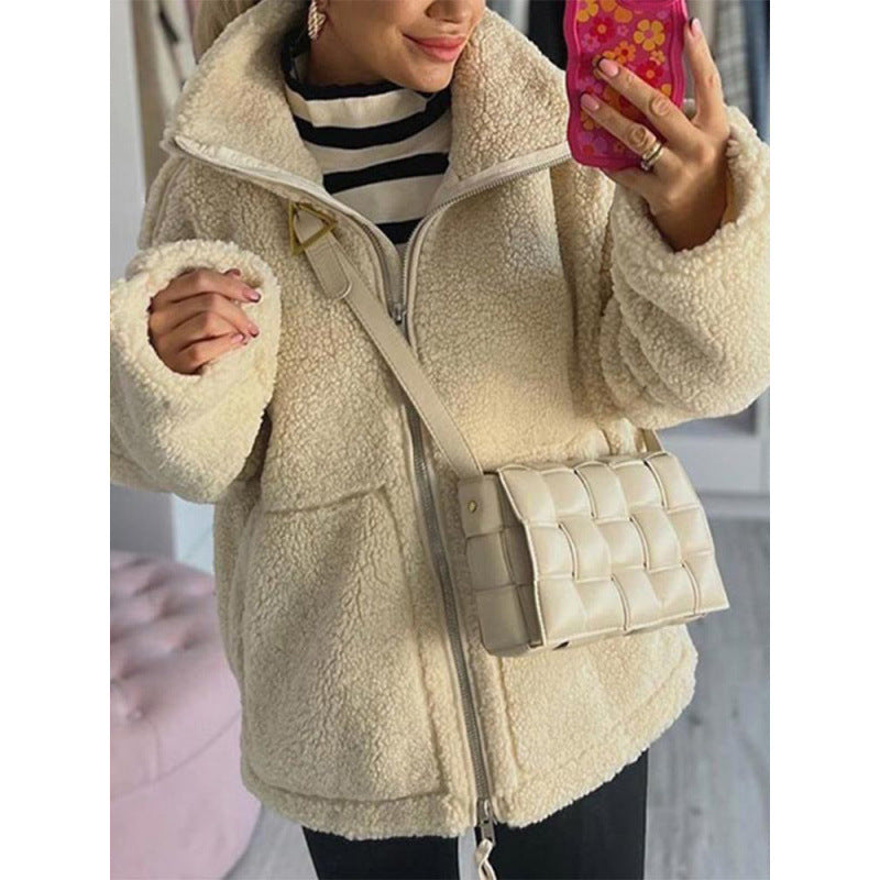 Damen Fleecejacke mit hochschließendem Kragen und Taschen EB