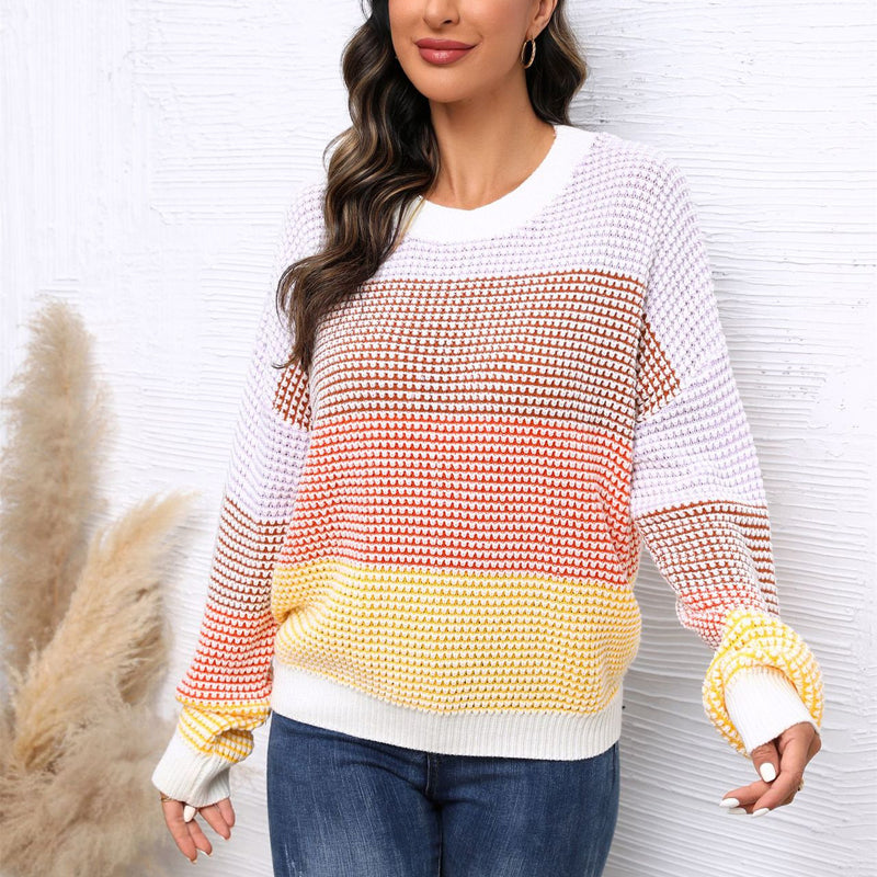 EB | Pullover - Damen Frühling Farbstreifen Strickpullover