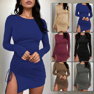 Damen Kleid mit langem Ärmel und seitlichem Raffung EB