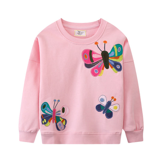 Mädchen Sweatshirt mit bunten Schmetterlings-Stickereien EB