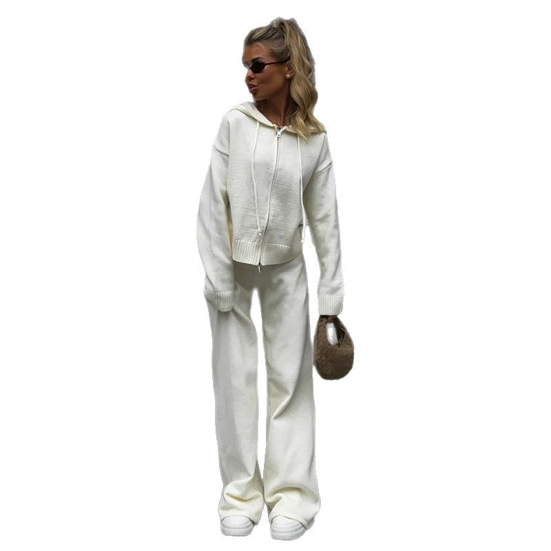 Damen kuschelige Sweater-Hose-Kombination mit weichem Material und Hoodie EB