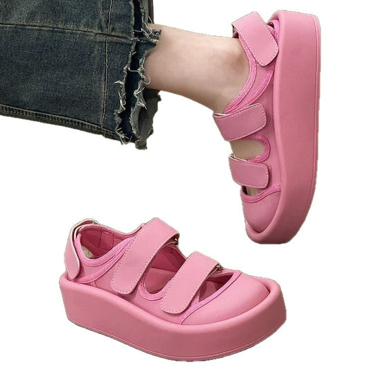 Damen bequeme Plateau-Sandalen mit verstellbaren Klettverschlüssen und rutschfester Sohle EB