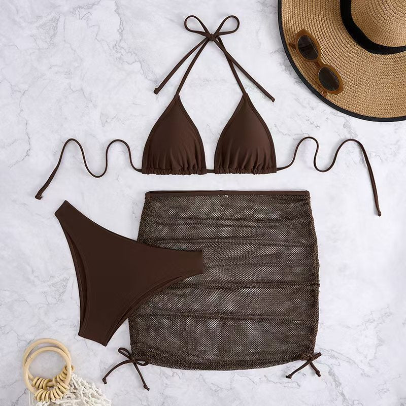 Damen Bikini-Set mit geflochtenem Rock und vielseitigem Triangel-Design EB