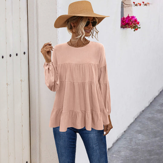 Damen lässige Tunika mit Rüschendetails und weitem Schnitt EB