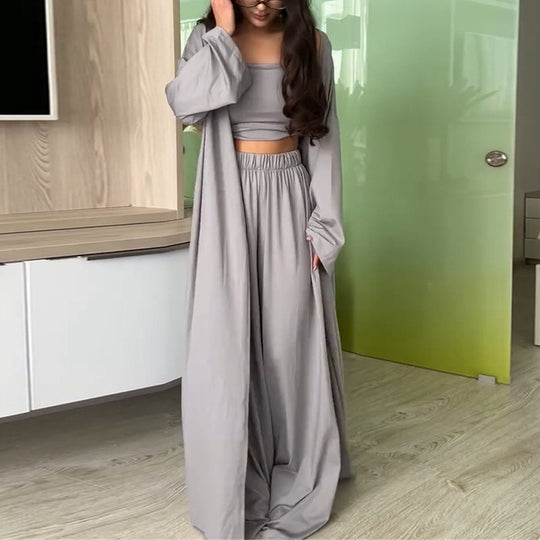 Damen eleganter Lounge-Anzug mit weit geschnittenem Cardigan EB