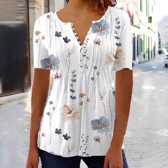 Damen Kurzarm Bluse mit floralem Design Heidi-Mode