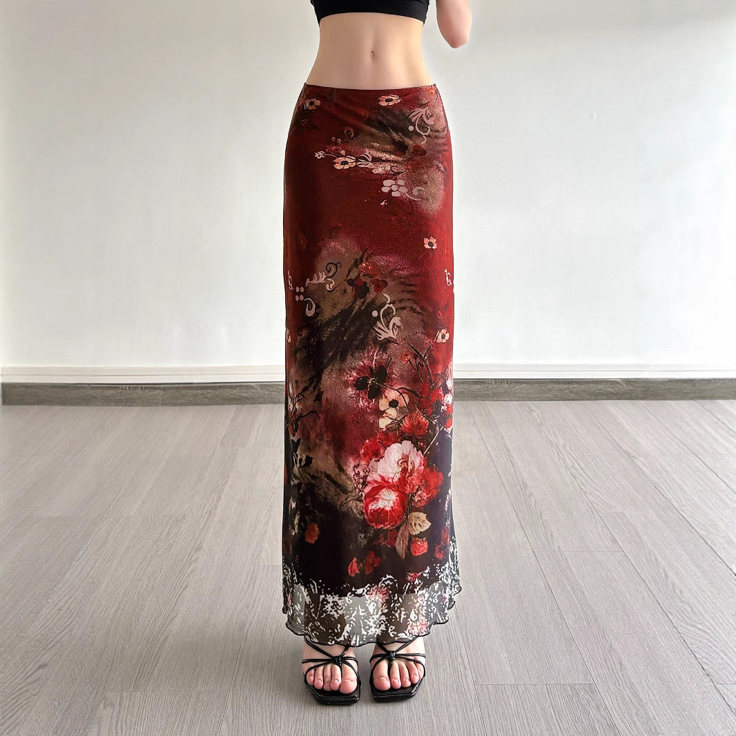 Damen Maxirock mit floralen Mustern und transparenter Spitze EB