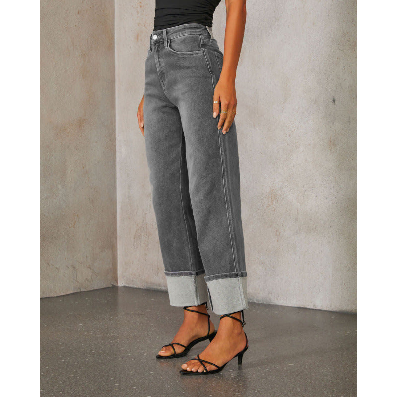 Damen Weit geschnittene Jeans mit umgeklapptem Saum EB